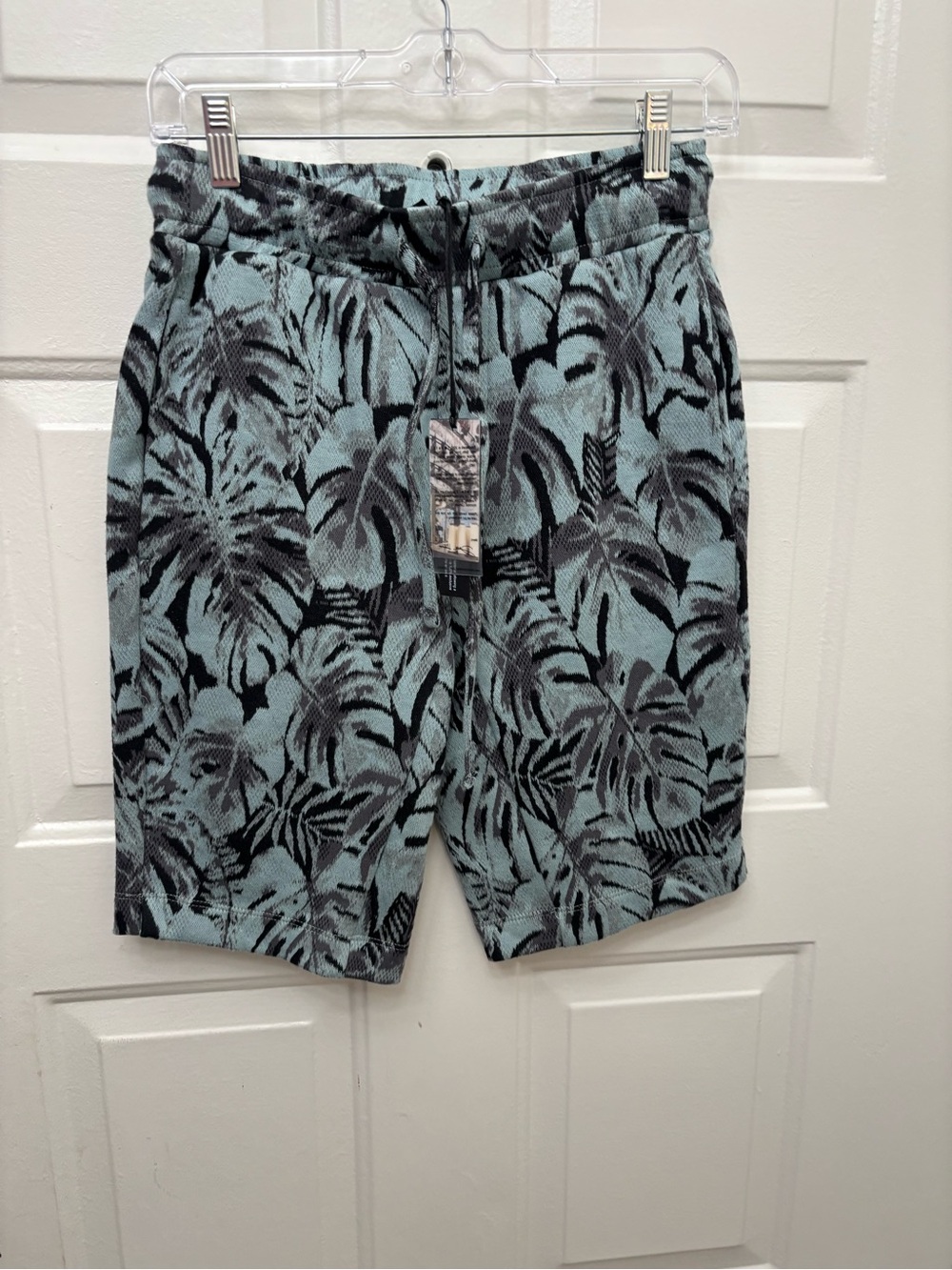 Twenty Montreal Men's Tropical Leaf Board Shorts in Light Blue & Black